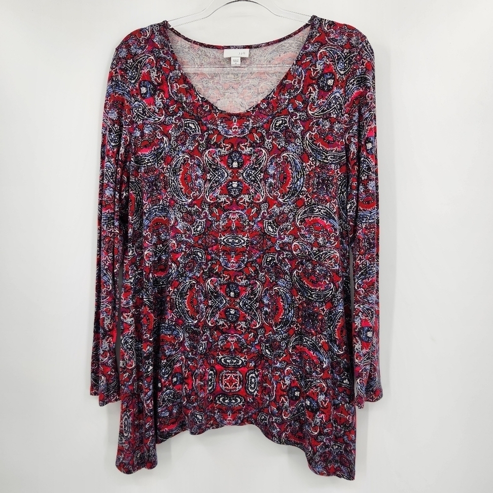 J. Jill Scoop Neck Long Sleeve Printed Tunic Top Womens Size Medium Paisley